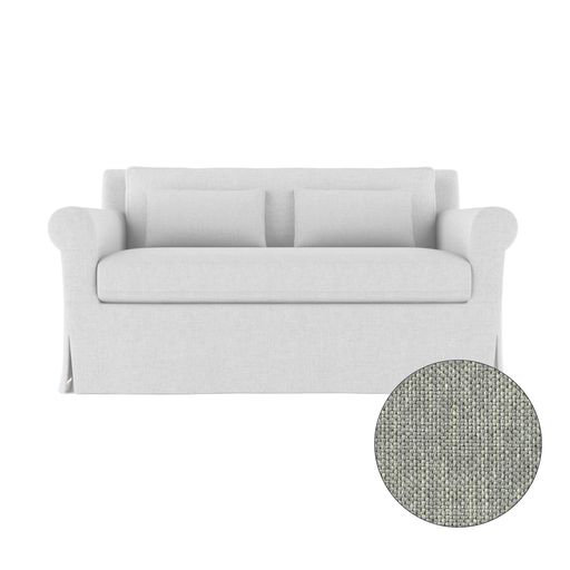 Ludlow Rolled-Arm Skirted Loveseat, 34" H x 60" W x 38" D, Pebble Weave Linen Haze, Weathered