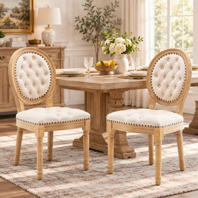 Chaises de salle à manger capitonnées en velours avec dossier ovale, structure en bois d'hévéa massif et garniture cloutée pour la salle à manger et le salon