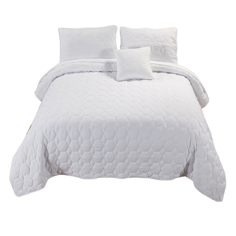 Ensemble de courtepointe en microfibre 4 pièces Jeanne, Blanc, Courtepointe double / grand et 2 taies décorative
