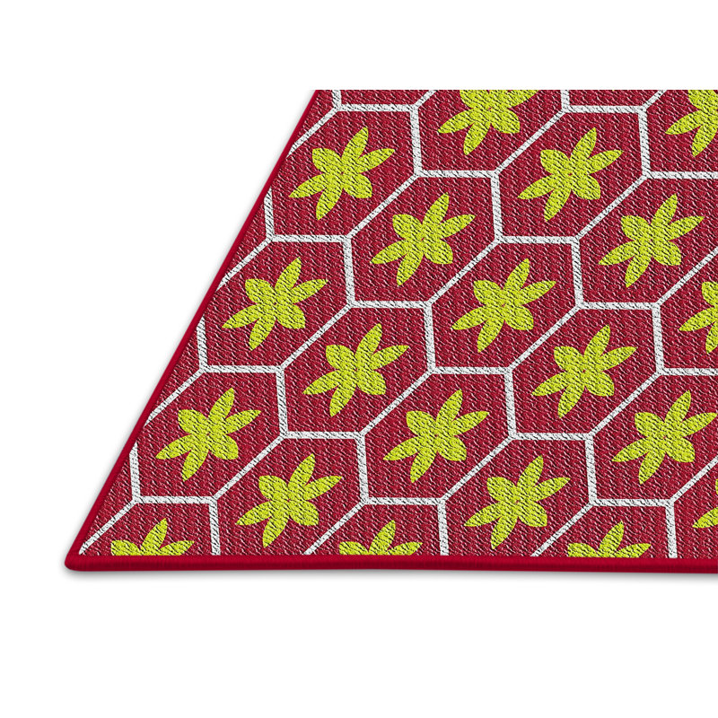 Tapis rouge/vert lumières à motif, Rectangle 5 pi x 7 pi