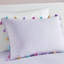 Édredon lavande avec pompons colorés et coussin décoratif en forme de cœur