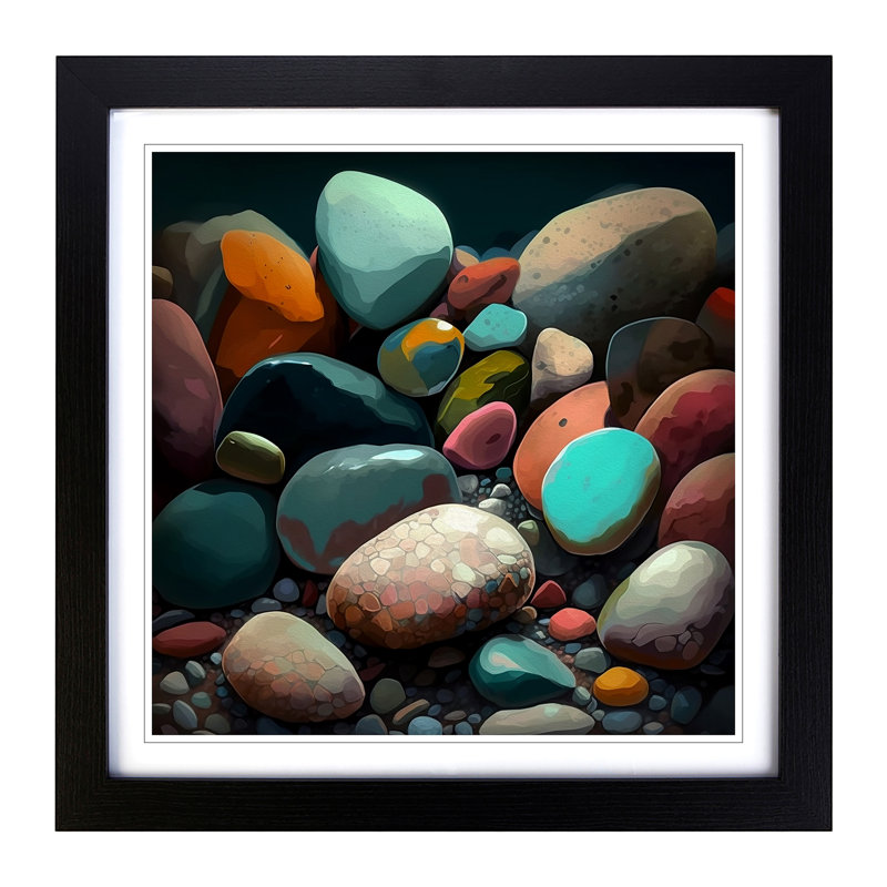 Pebbles Gestural Art - Framed Print, Black