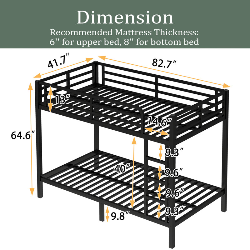 Metal Twin XL Over Twin XL Bunk Bed For Teens And Adults,Space-Saving/Noise Reduced/No Box Spring Needed