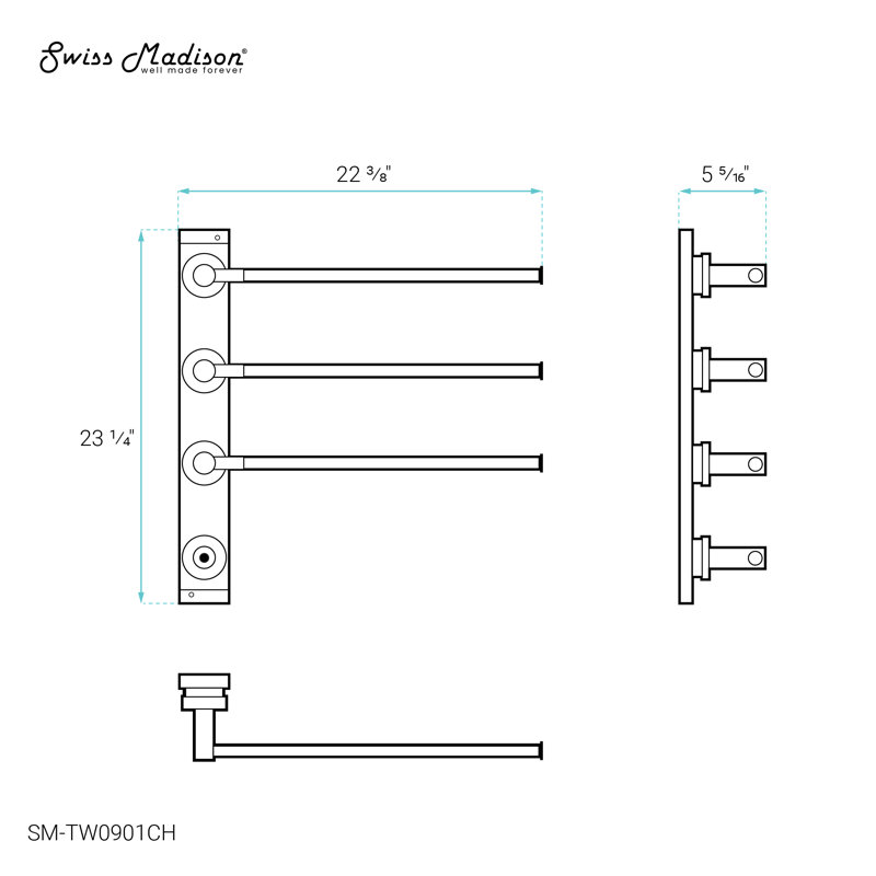 Chauffe-serviettes électrique 3 barres Claire, Chrome