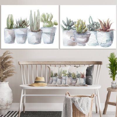 Cactus et plantes grasses II Cactus et plantes grasses II - ensemble de 2 peintures sur toile tendue