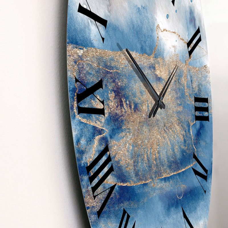 Horloge murale moderne abstraite bleu et or I, Surdimensionné