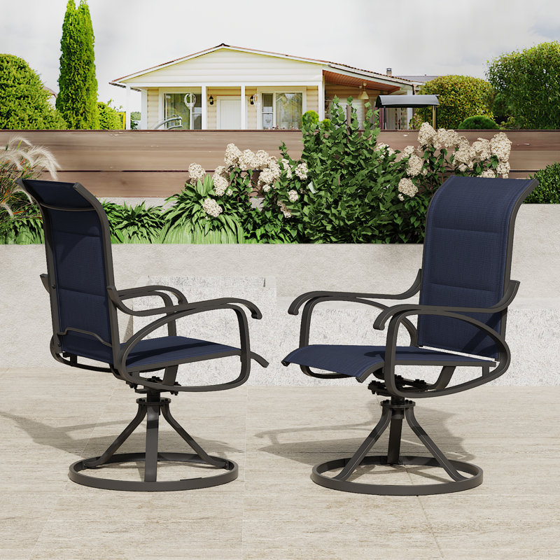 Patio Swivel Chair Set Of 2, All-weather Swivel Rocker Chair, Blue, Dark Gray