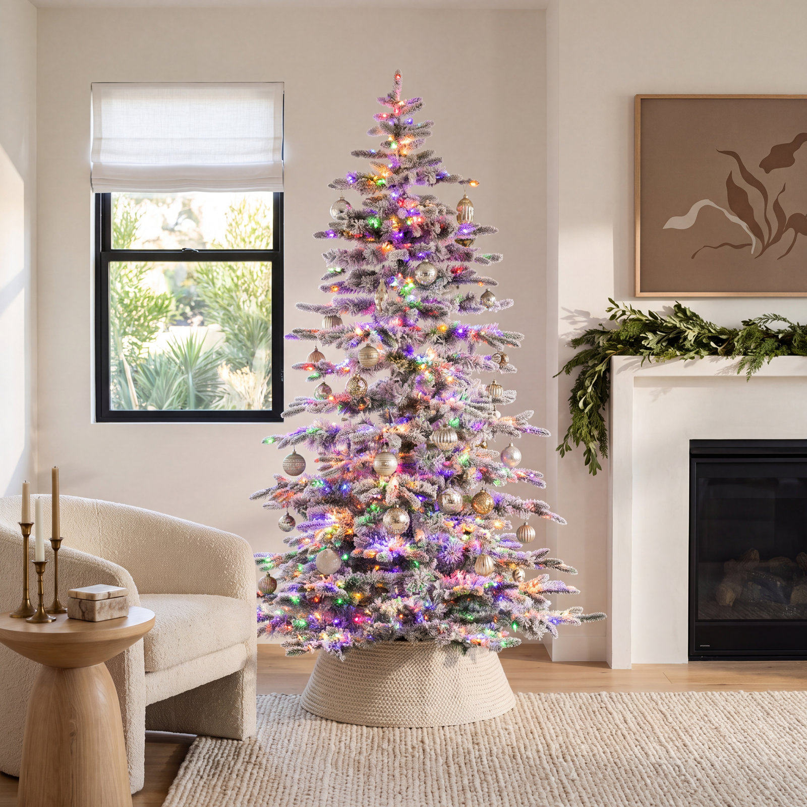 Frosted Pre-Lit Pine Christmas Tree, 6.5' H