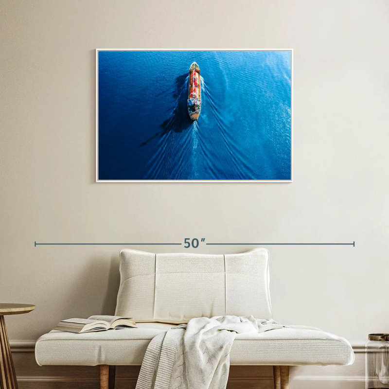 Sailing Tanker, Floating Frame White, 37" X 25"