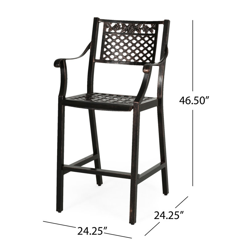 Siège d'extérieur de 28,5 po de hauteur - structure en aluminium, noir, conception traditionnelle à volutes et en filet, assemblage requis de 2 2 en aluminium, hauteur, courbes gracieuses, rouille, requis