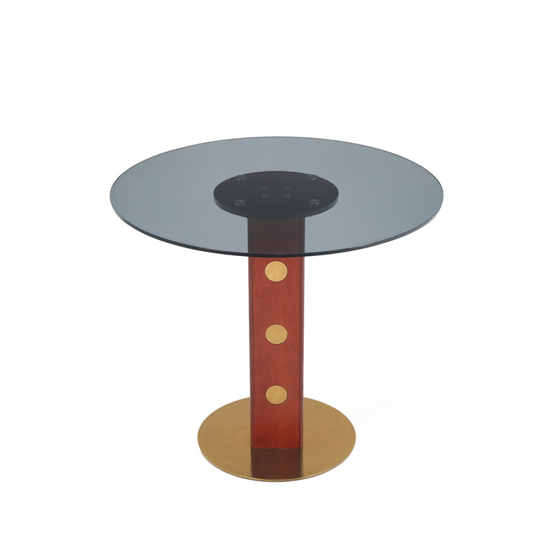 Table de salle à manger ronde moderne, table en verre trempé de 33,5 po avec pieds en bois et base dorée, table de cuisine pour 2 personnes pour un petit espace, capacité de poids de 150 lb (seulement la table de Négociation)
