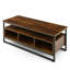Rustic Brown Industrial Three Tier Coffee Table with Open Shelf and Three Storage Cubbies, Engineered Wood and Metal Frame Multipurpose Cocktail Table for Living Room Bedroom Study