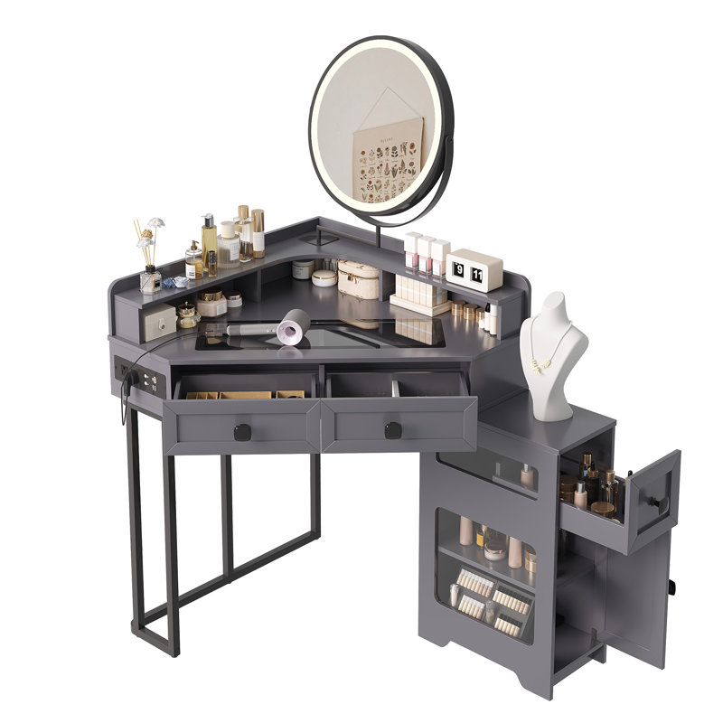 Dressing Table with Mirror, Grey