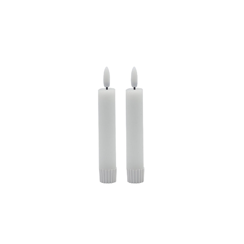 2 Pc  Sm Champagne Taper Flameless Candle, White