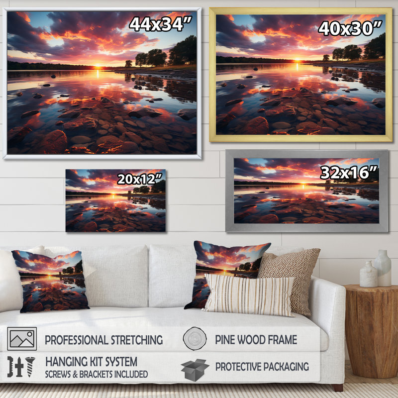 Coucher de soleil céleste symphonie IV, Encadrement doré, H 16 po x l 32 po x P 1 po