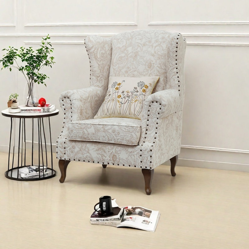 Chenille jacquard et fauteuil inclinable clouté, Beige