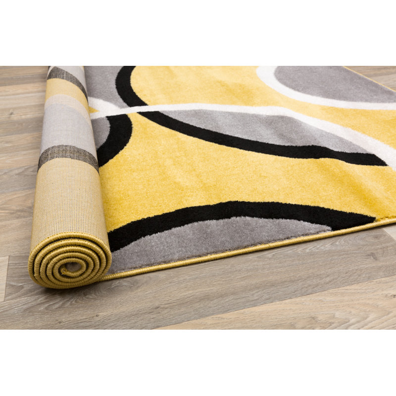 Yellow and Gray Geometric Rectangular Synthetic Area Rug