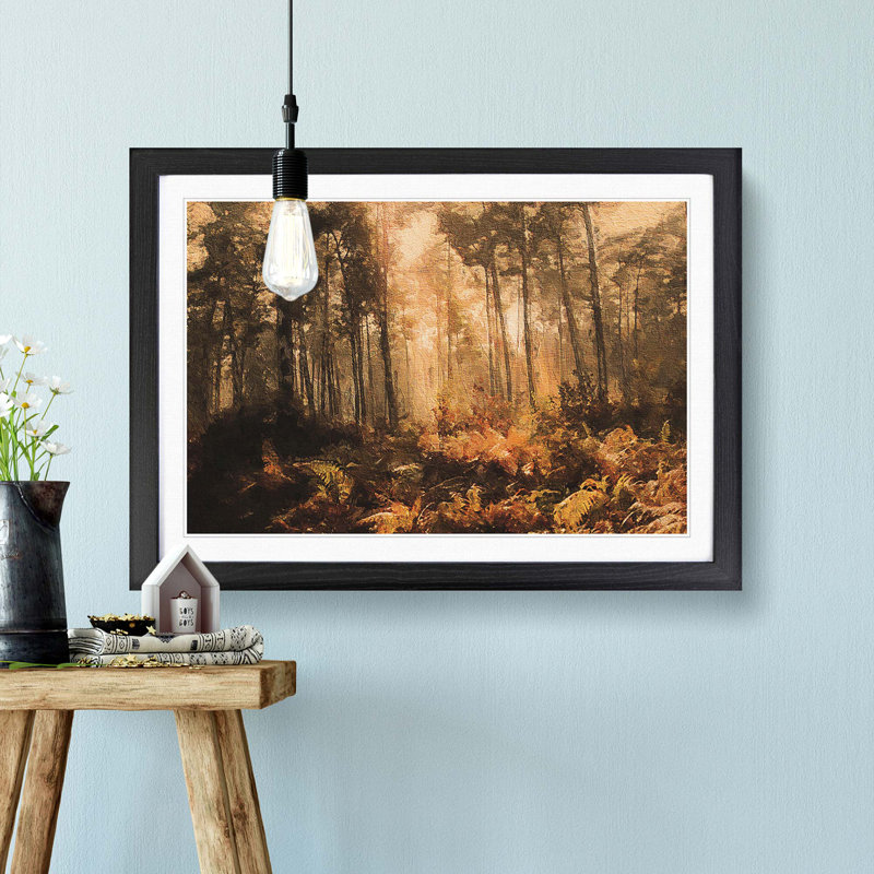 Forest in an Orange Glow - Picture Frame Painting Print, Black Framed, 27cm H x 36cm W x 2cm D