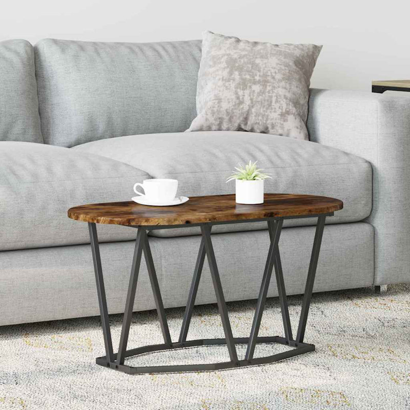 Coffee Table Engineered Wood and Metal Living Room Oval Modern Textured, Brown, 40.5" H x 80" W x 40" L