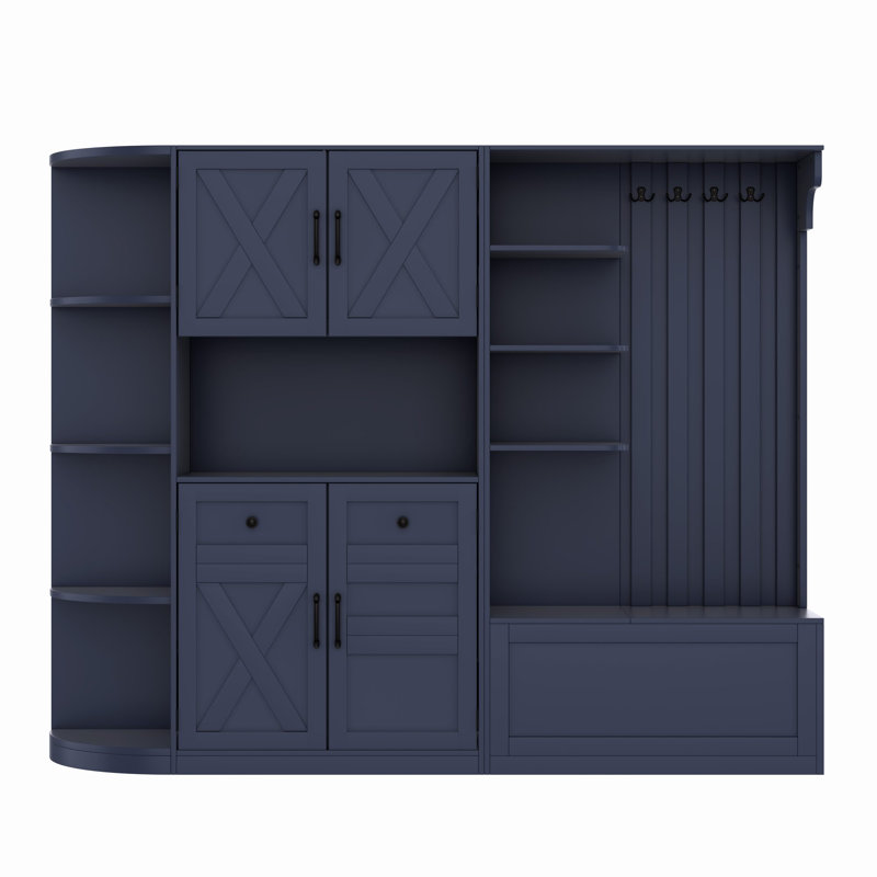 Allen Hall Tree with Storage Cabinet & 4 Hooks, Antique Blue