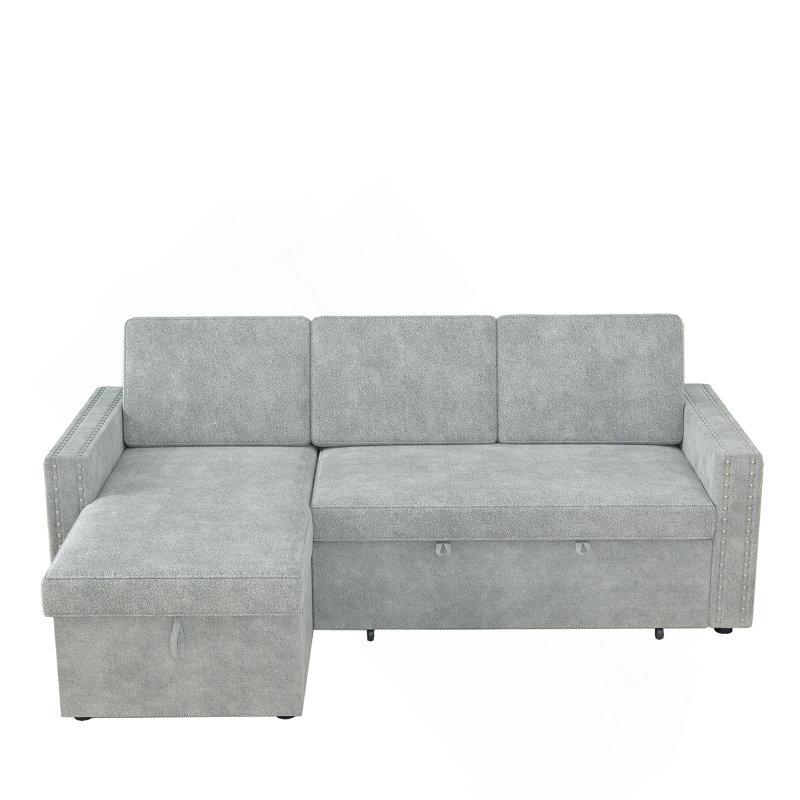 Canapé-lit convertible en L 85,8 po avec canapé convertible en L et méridienne, Chenille gris clair