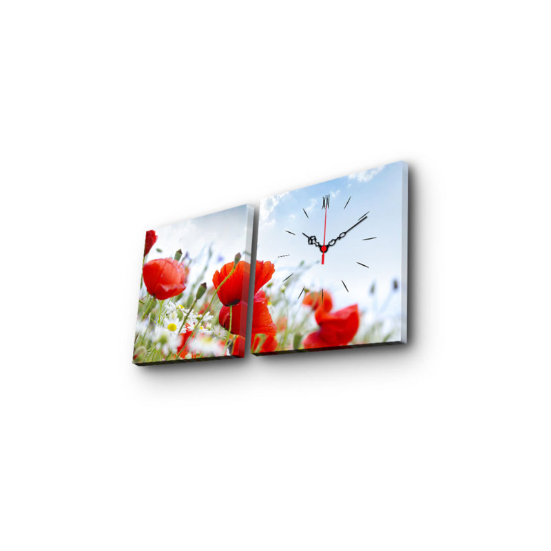 Horloge murale élégante en toile décorative (2 pièces), 23,6 po x 23,6 po | 100% toile de suède avec cadre 100% bois, épaisseur: 1,2 po | Décoration intérieure unique, parfaite pour les salons et les bureaux