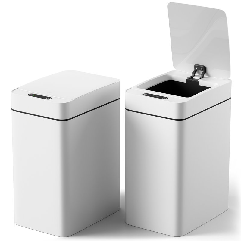 Ensemble de 2 poubelles 2,6 gallons en plastique avec capteur de mouvement, Blanc