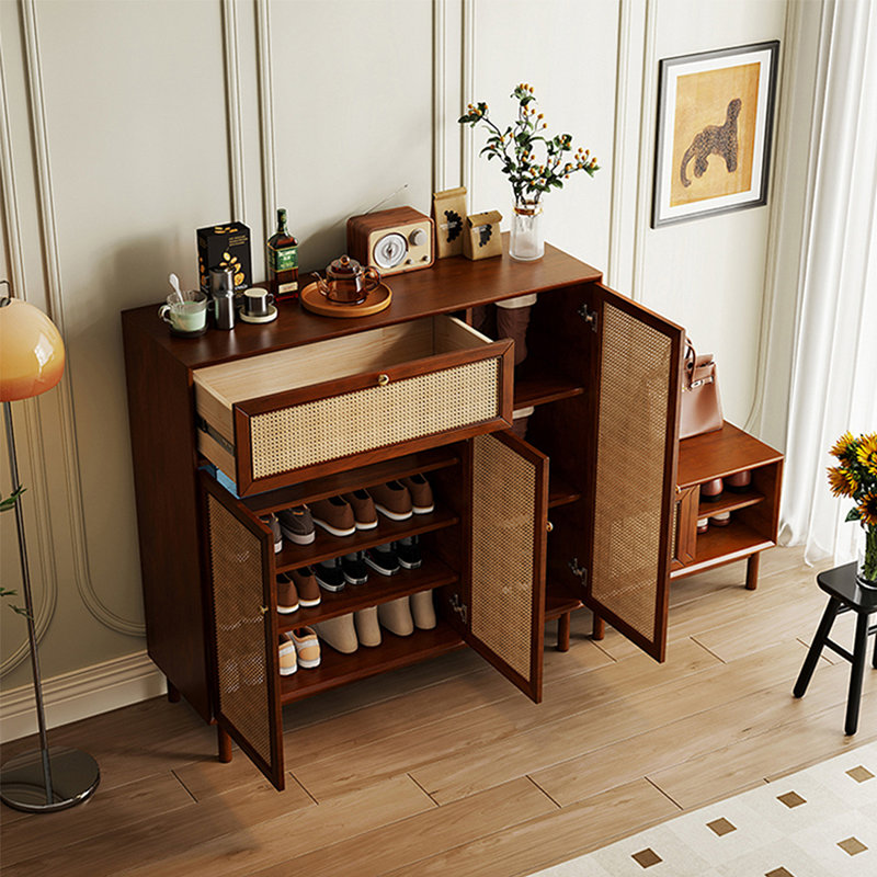 Armoire de rangement pour chaussures en rotin tissé, Brun