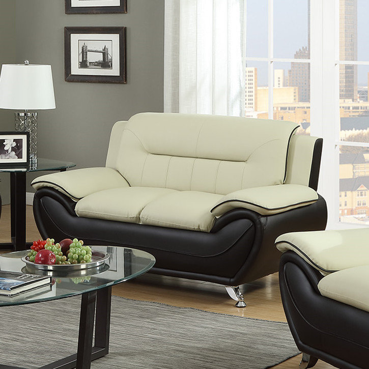 Causeuse Nicollet, Beige / similicuir noir
