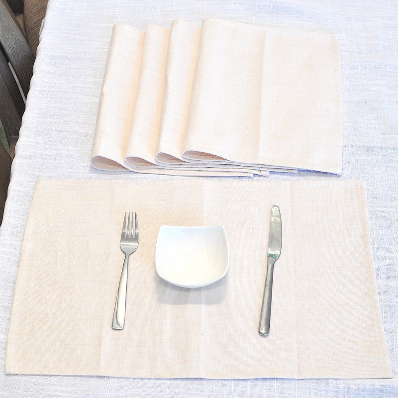 Dining Table Placemats Cotton Washable Woven Cloth Rectangle Place Mats  13"x20" (Set of 4), Beige 