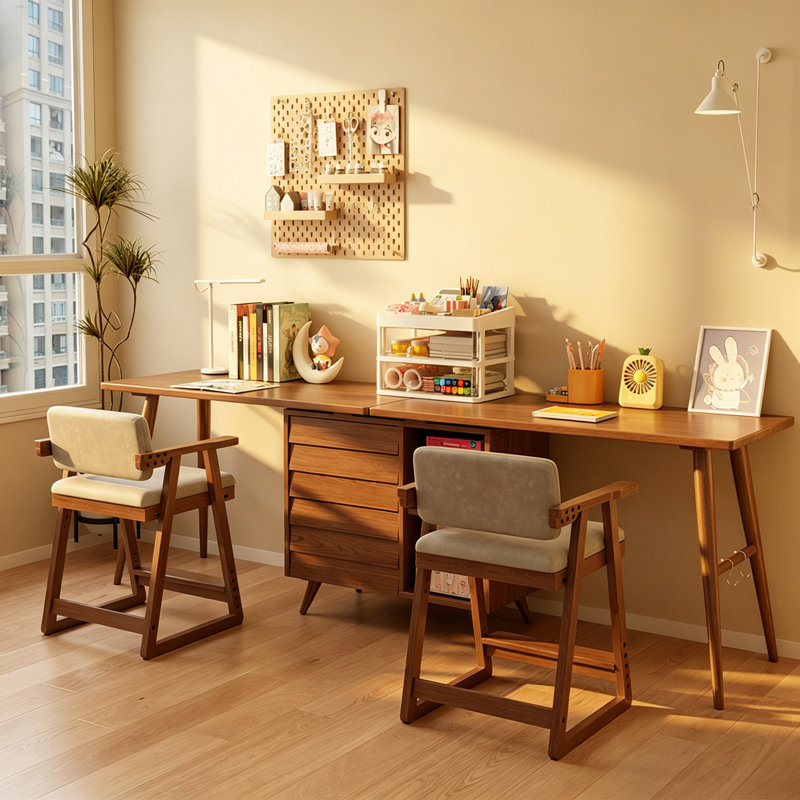 Bureau pour deux personnes en bois d'hévéa avec tiroirs, H 29,53 po x l 94,49 po x P 21,65 po