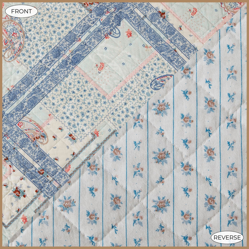 Ensemble de courtepointe en coton Tasha Polizzi, Courtepointe pour lit simple + 1 taie décorative, Bleuet Mirabelle