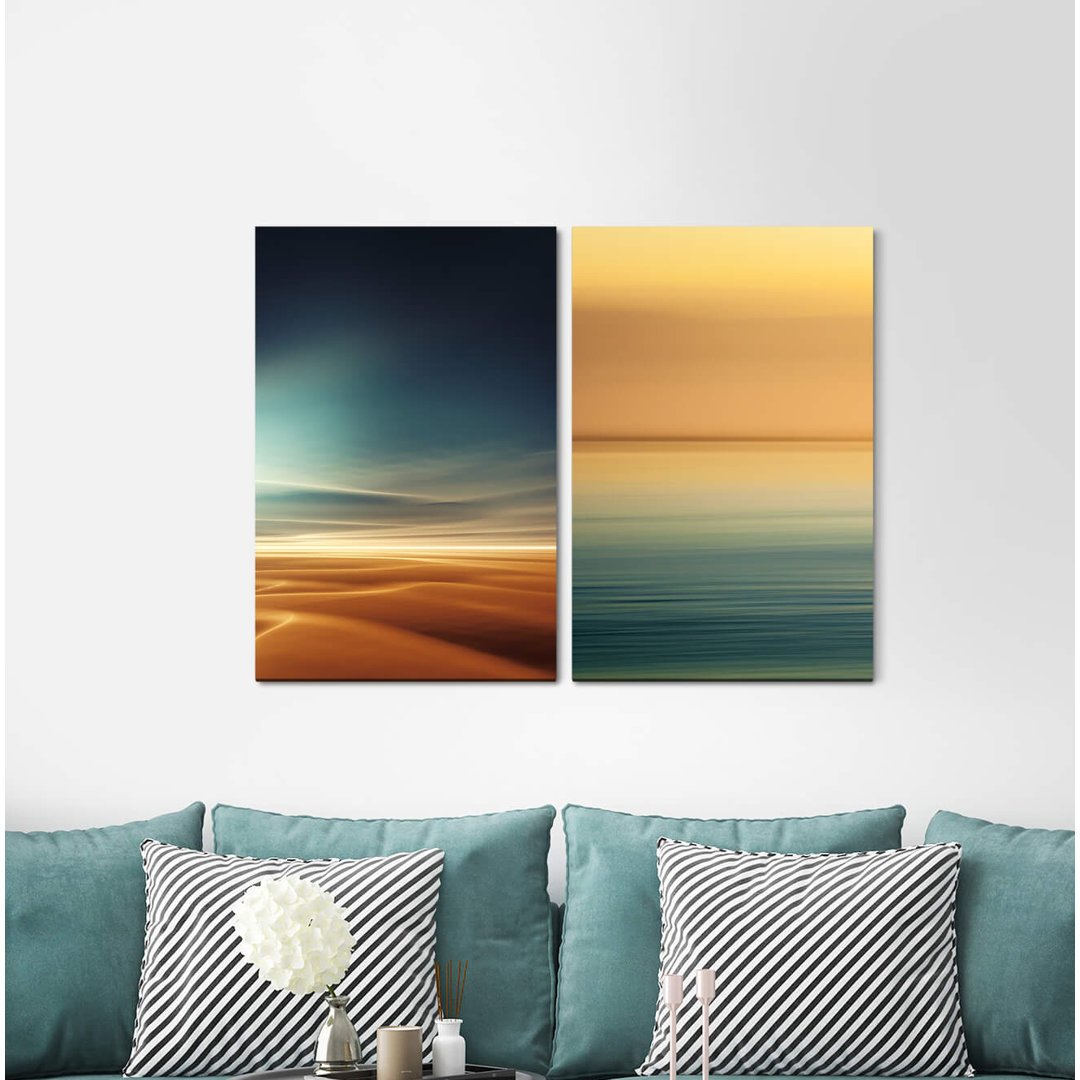 2-tlg. Leinwandbilder-Set Desert Sahara Horizon Minimal Sunset Gold