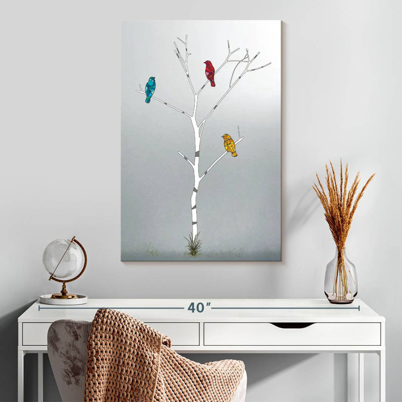Trois dans un arbre, H 30 po x l 20 po