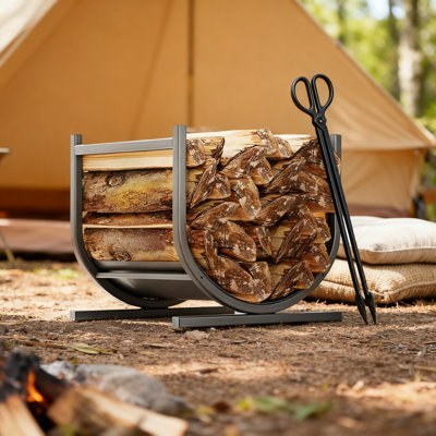 Support à bois de chauffage en acier robuste pour une utilisation intérieure et extérieure avec grande capacité de rangement et revêtement résistant à la rouille