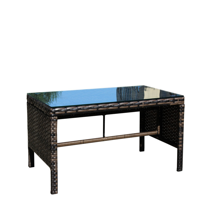 Patio Furniture Coffee Table - Clear Glass, Brown , , 180 Lbs Capacity With Tempered Glass Water