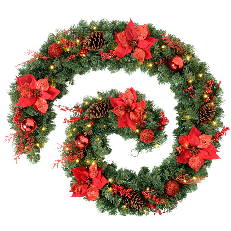 108cm Lighted Faux Garland with Lights, Red