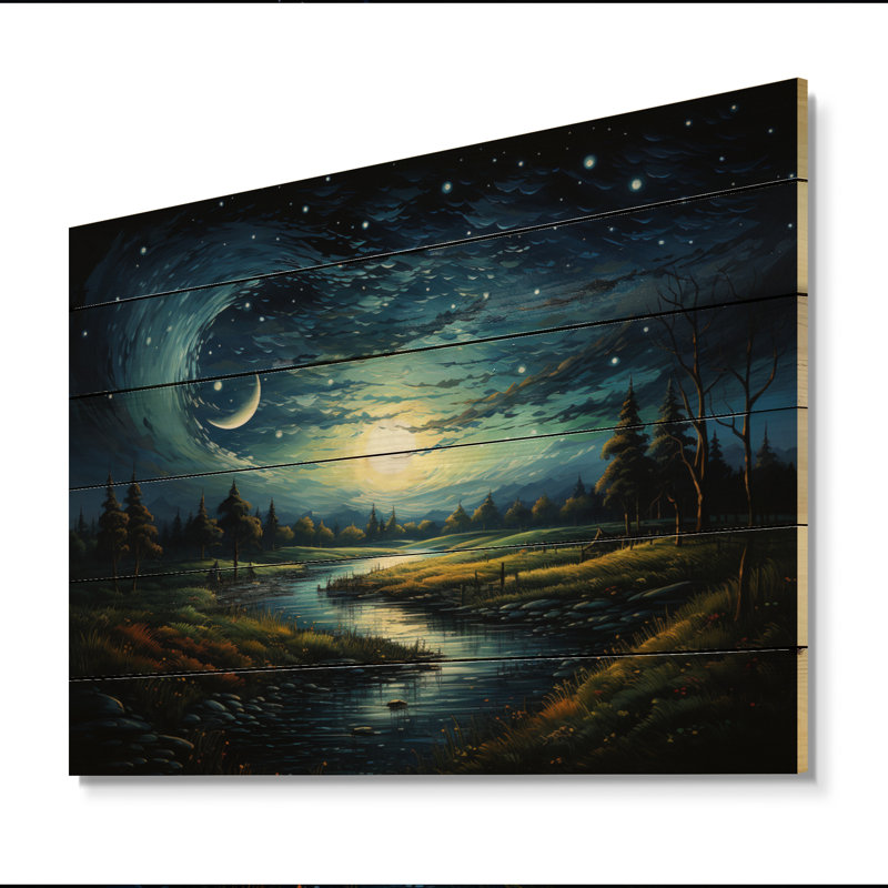 Chef-d'œuvre «Starry Night» par Vincent sur bois, H 30 po x l 40 po x P 0,78 po