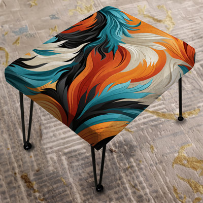Blue And Orange Exotic Jungle Foliage - Abstract Rectangle Ottoman