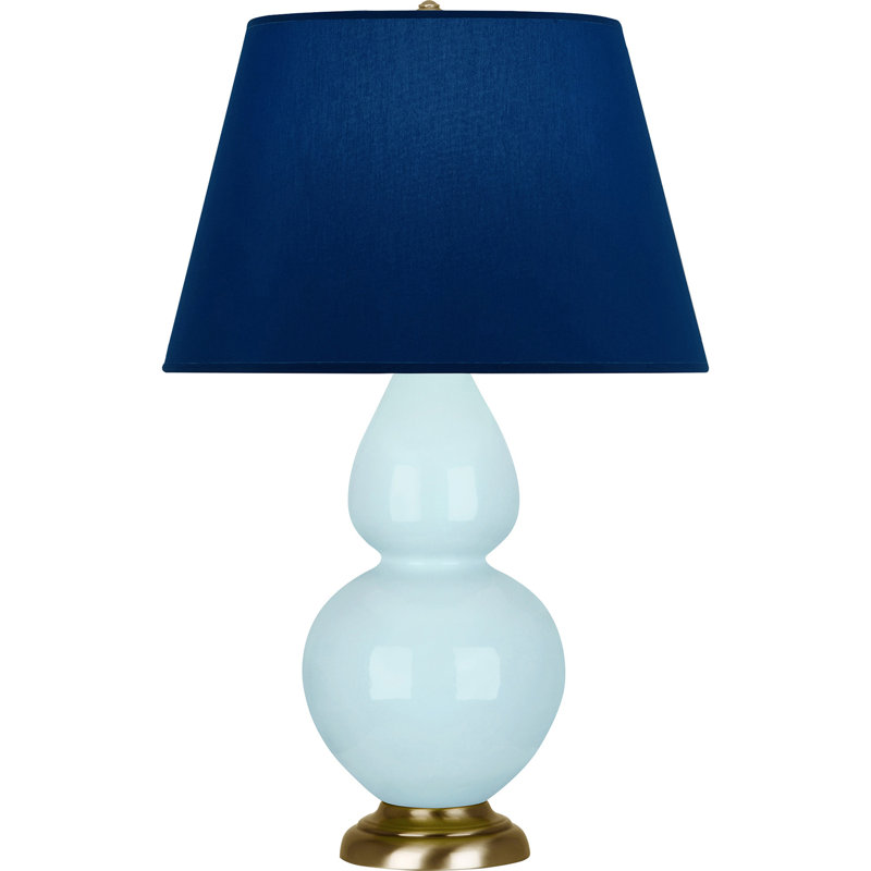 Lampe de table double gourde en céramique, Bleu marine/gris, Bleu bébé verni / laiton, Laiton