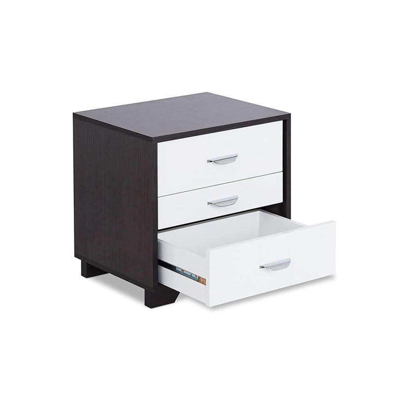 Table de chevet moderne 3 chambres avec finition blanche et noire avec 3 tiroirs fonctionnels