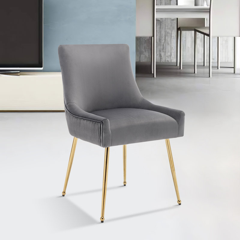 Ankeus 53 cm H Upholstered Velvet Armchair, Grey, Gold