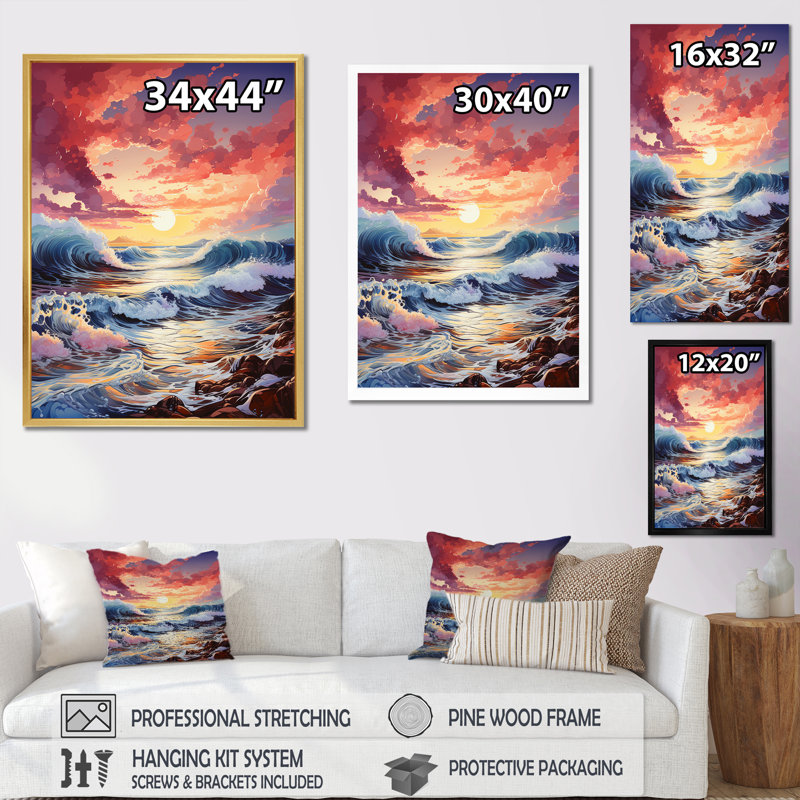 Rainbow Ocean Sunrise VI sur impression sur toile, H 20 po x l 12 po x P 1 po, Cadre naturel flottant