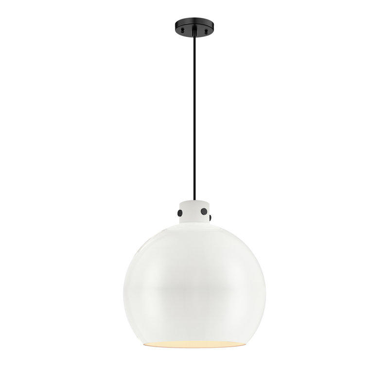 Luminaire suspendu en métal 1 lumière, H 18,25 po x l 18 po x P 18 po, Noir mat, Blanc