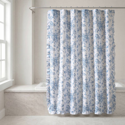 Adele Blue Floral Ruffle 13-Piece 72x84'' Shower Curtain Set