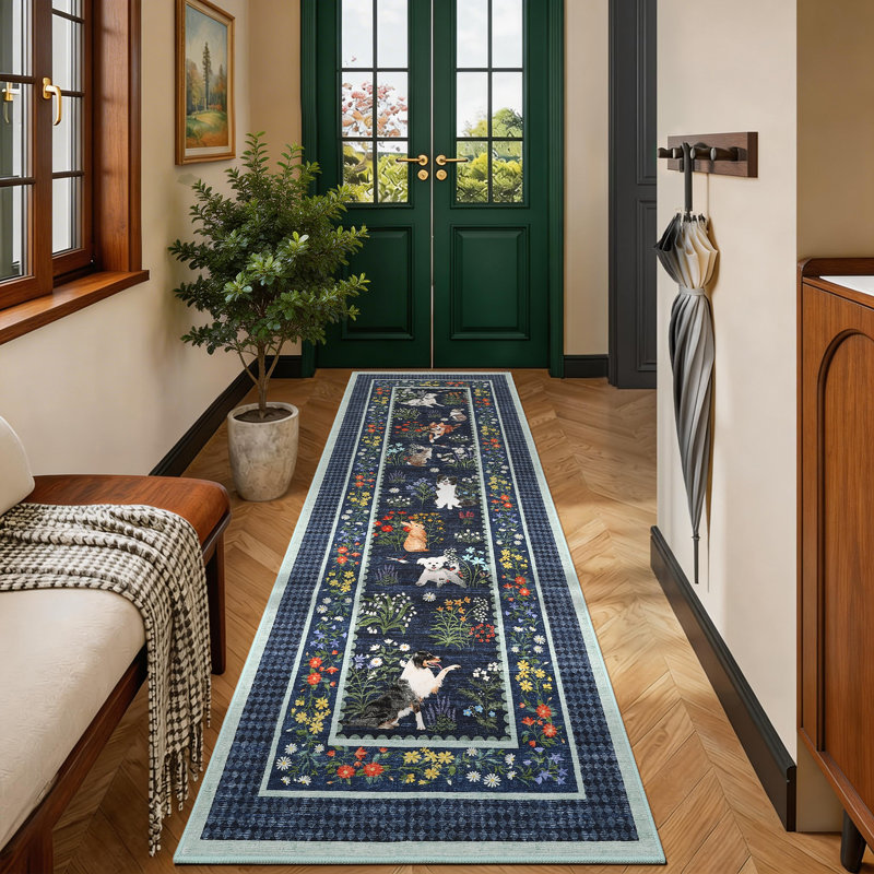 Tapis lavable à la machine Whimsical, Bleu, 2 x 6 pi