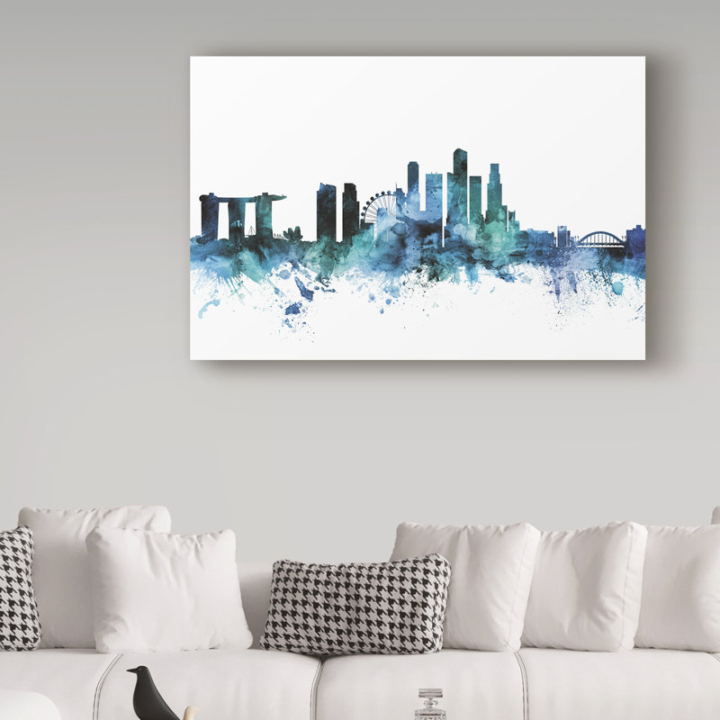 « singapour blue blue horizon », reproduction d’impression sur toile tendue, H 22 po x l 32 po x P 2 po