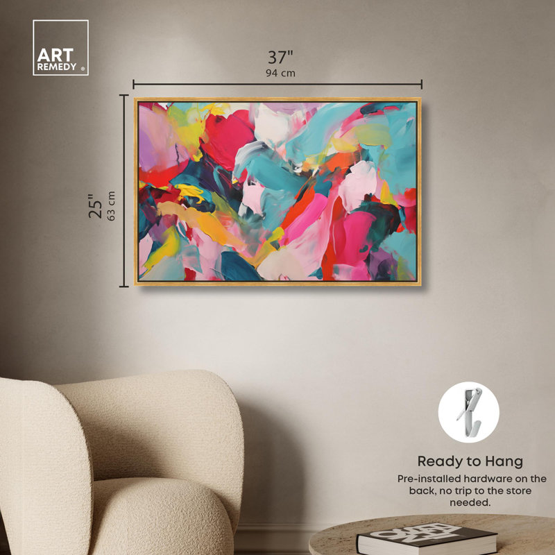 Sublime Fusion Layers II, toile abstraite par Art Remedy, Cadre flottant doré, H 25,5 po x l 37,5 po x P 1,2 po