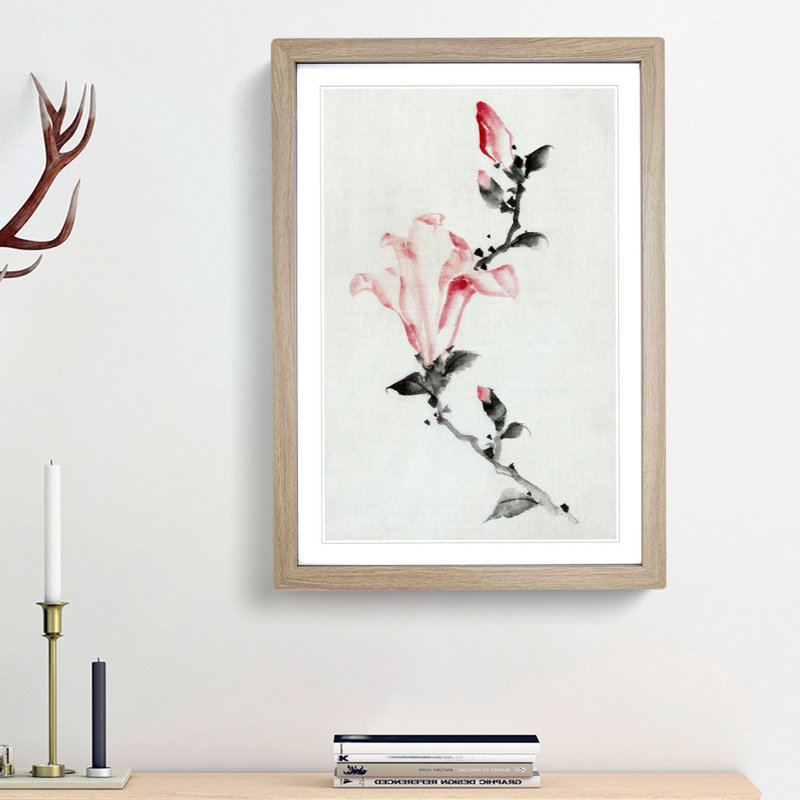 Large Pink Blossom by Katsushika Hokusai - Picture Frame Painting Print, 87cm H x 62cm W x 2cm D, Oak Framed