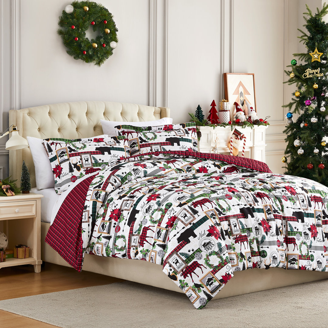 Merrytown Christmas Oversized Reversible Holiday Bedding Duvet Cover Set with shams SouthShore Fine Linens 
